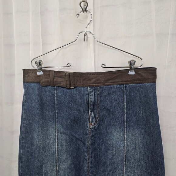Vintage Faded Glory Blue Denim Midi Skirt Y2K Boho 16 - Picture 2 of 10